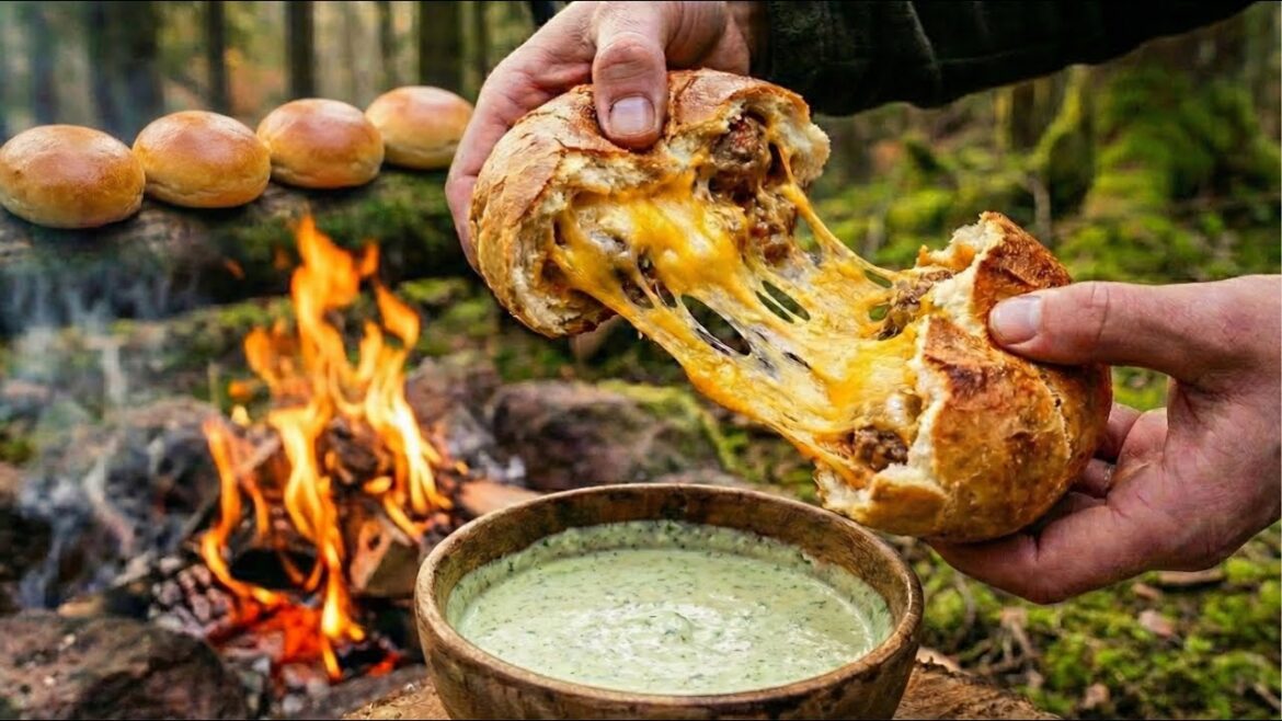 The Ultimate Stuffed Meatball Sandwich – Baked on Open Fire