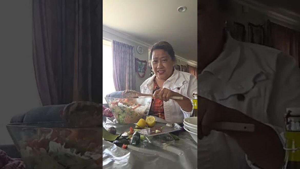 Making seafood salad for to'anai(Sunday lunch)