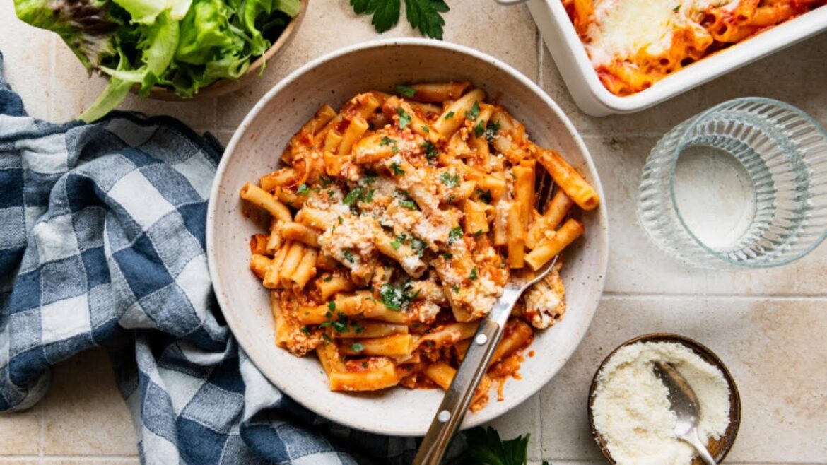 Dump and Bake 3 Cheese Baked Ziti