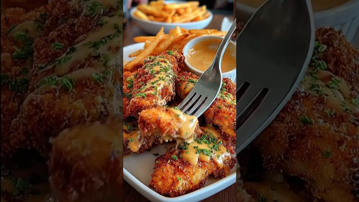 Crispy Chicken Tenders with Honey Mustard Sauce #youtubeshorts #recipe #bonnecuisine #explore