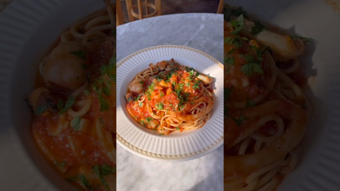 Seafood tomato pasta. So easy but so good! #easyrecipe