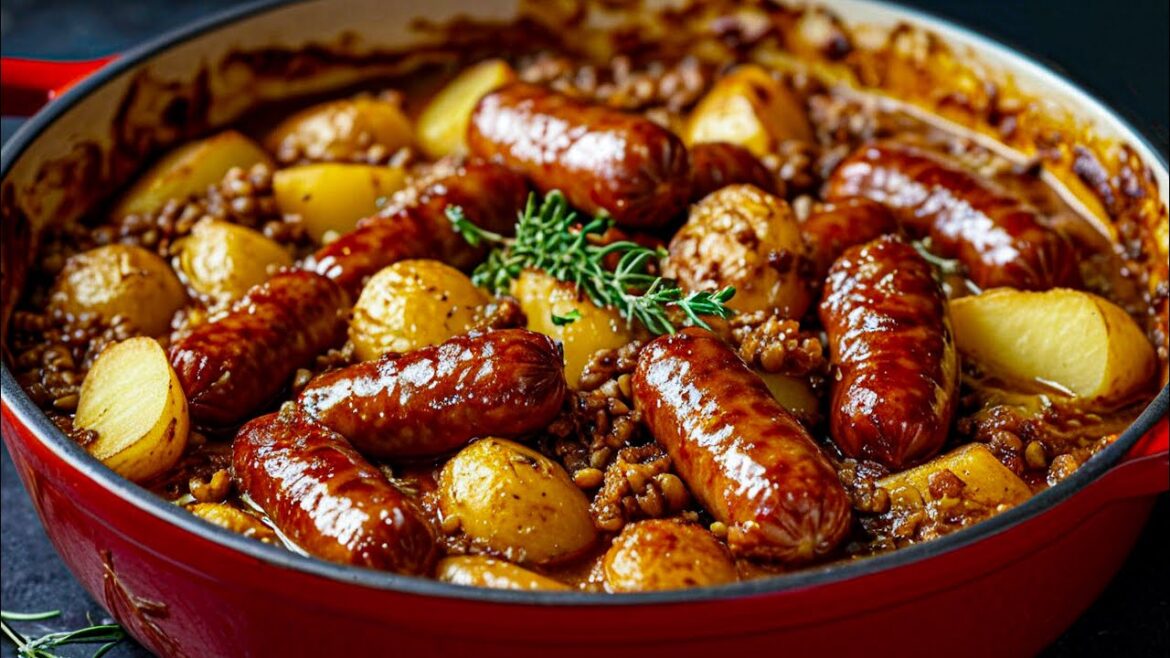 Gulasch mit Bratwürsten, von dem Sie sich nicht losreißen können. Es ist so lecker! Gulasch mit Bratwürsten, von dem Sie sich nicht losreißen können. Es ist so lecker!