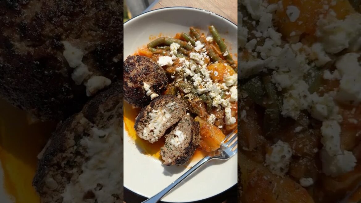 GREEK Biftekia Gemista with Fasolakia