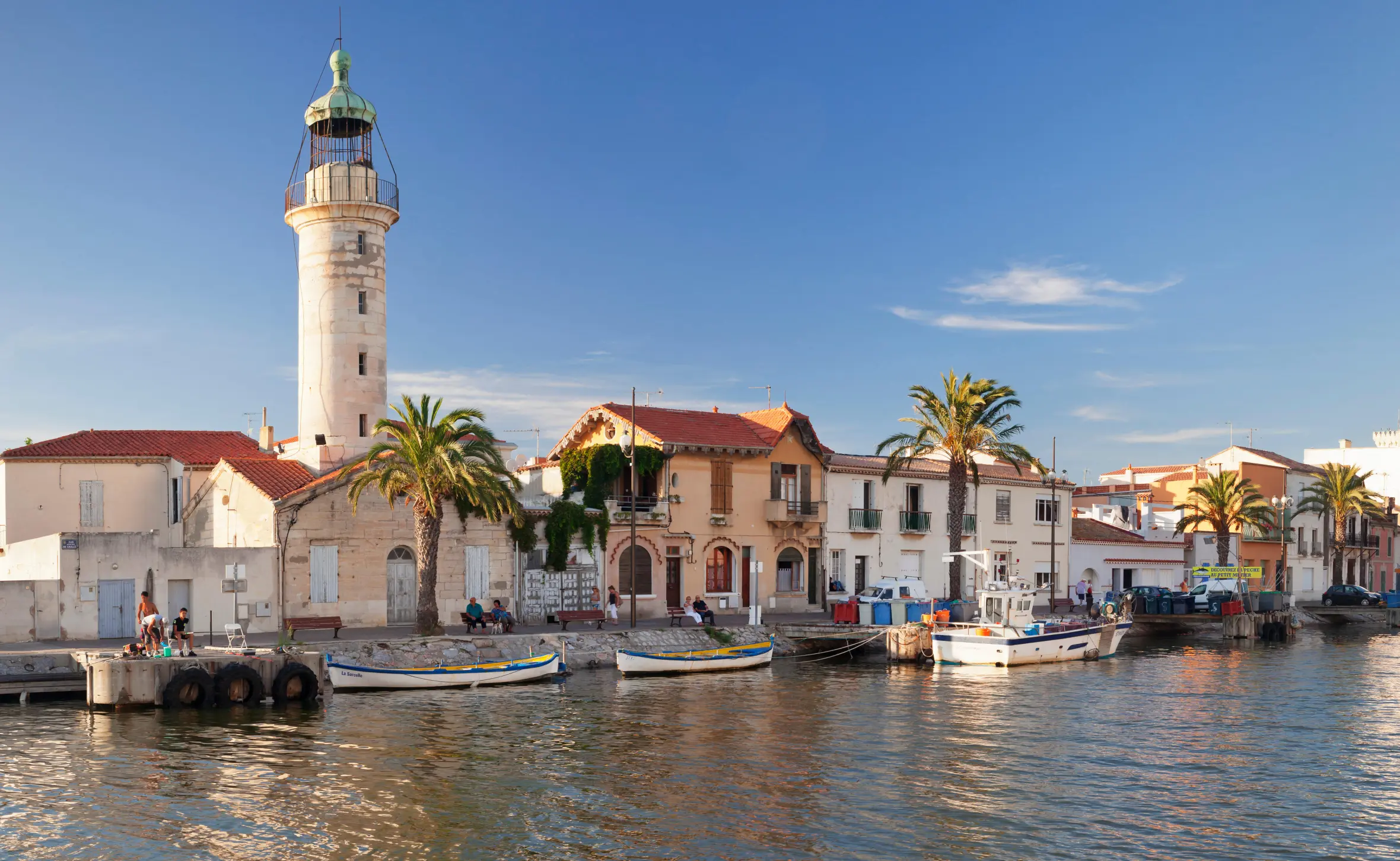 Lighthouse at the port of Petit Camargue, Le-Grau-du-Roi, France.