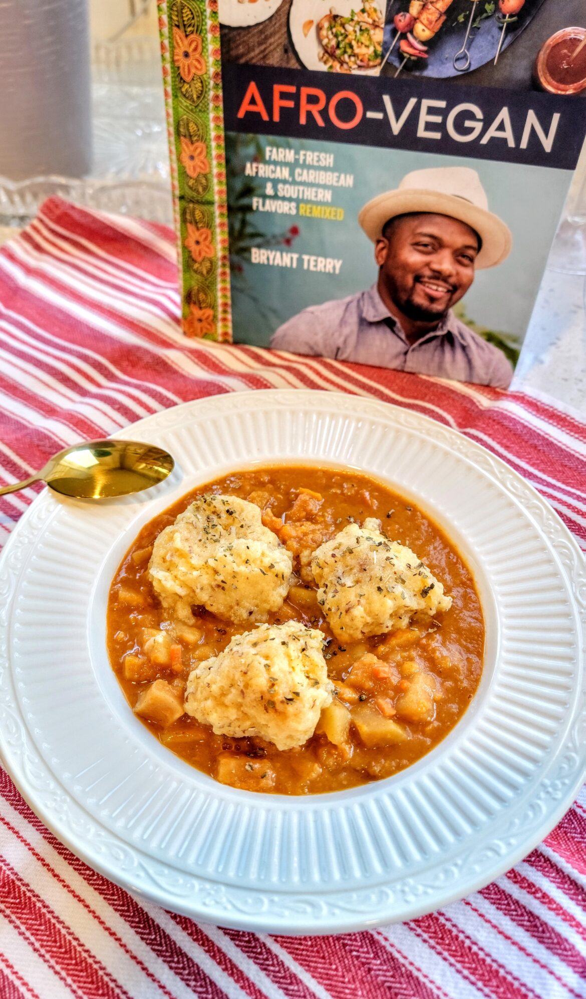 Groundnut Root Vegetable Stew and Cornmeal Dumplings (homemade)