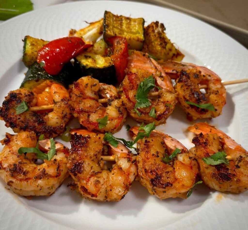 Grilled shrimp and roasted veggies