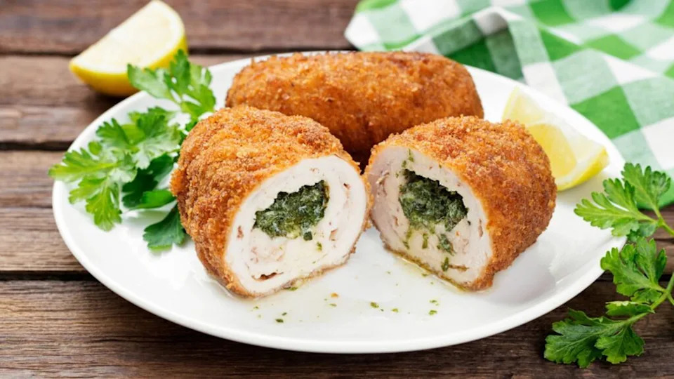 Breaded Chicken Kiev breast stuffed with butter, garlic and herbs