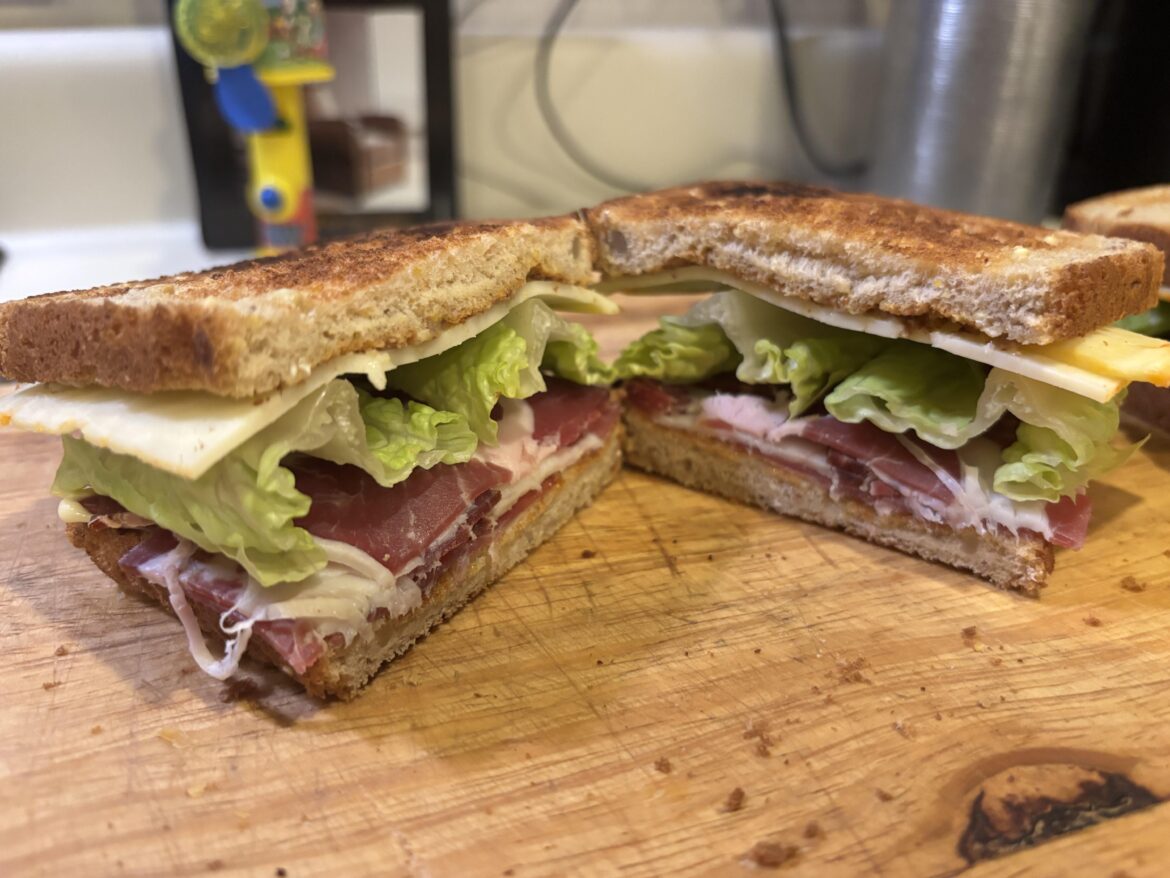 Spicy capicola, Muenster and romaine on toasted 12 grain with country Dijon and Japanese mayo!
