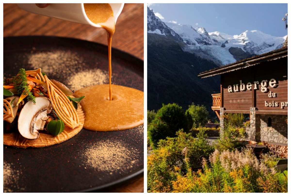 Seasonal dishes and snowy mountain views at Auberge du Bois Prin restaurant in Chamonix. © Auberge du Bois Prin 