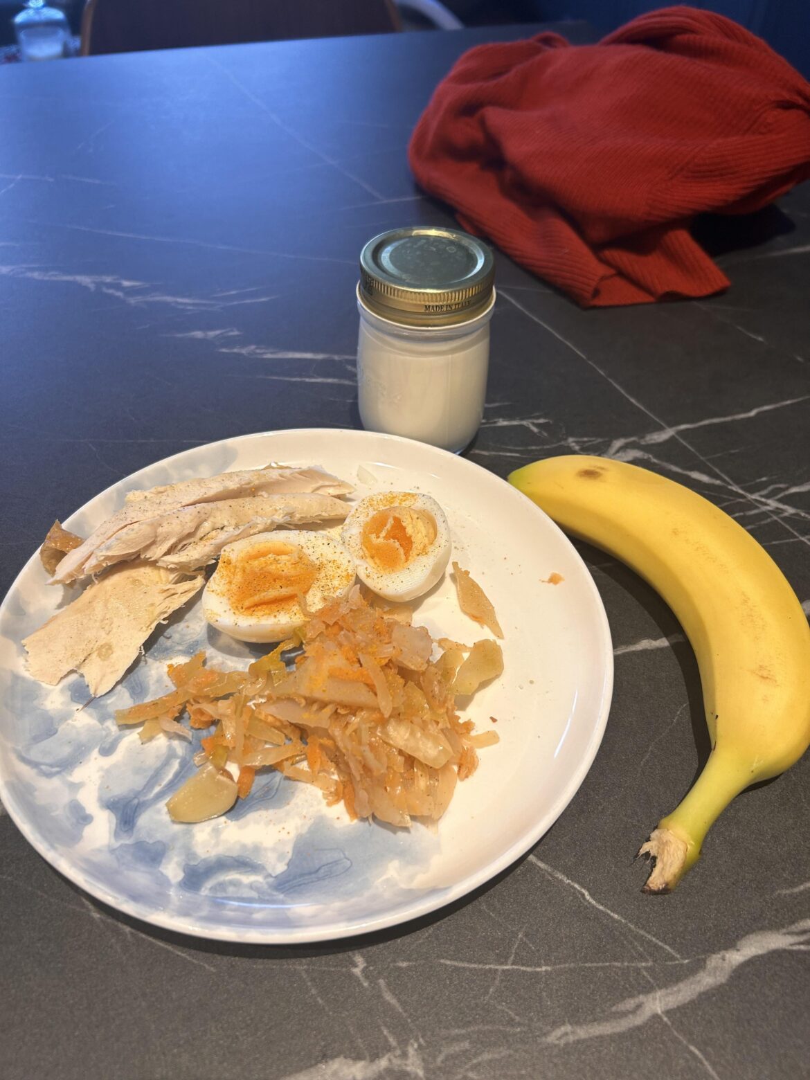 Egg, chicken and fermented vegetables