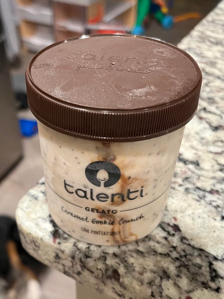 Talenti Caramel Cookie Crunch - bought this half because it sounded good and half to see if they really are that hard to open. Didn’t have to cut it open but I’d say yes, they live up to the reputation