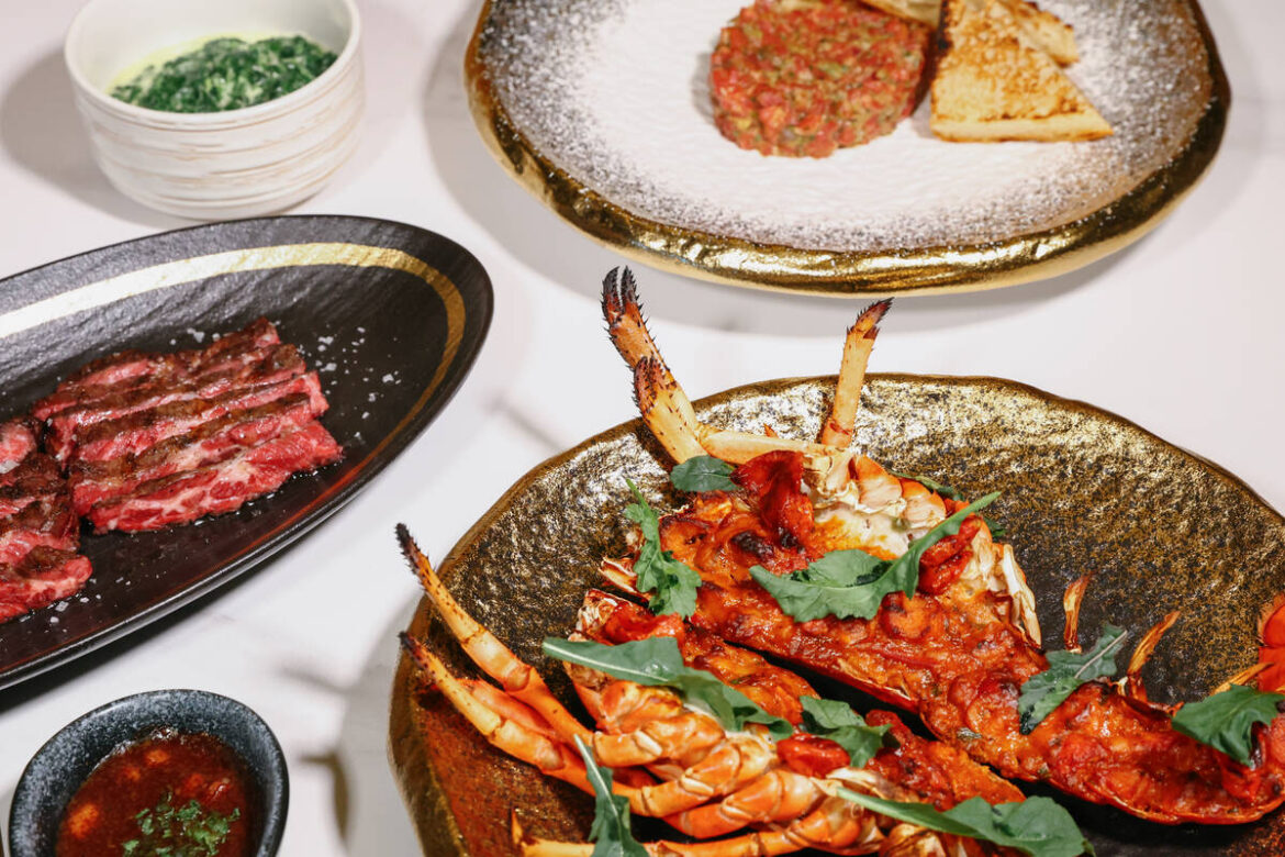 Clockwise from left, the filet mignon, beef tartare and lobster Thermidor on Friday, Feb. 20, 2 ...