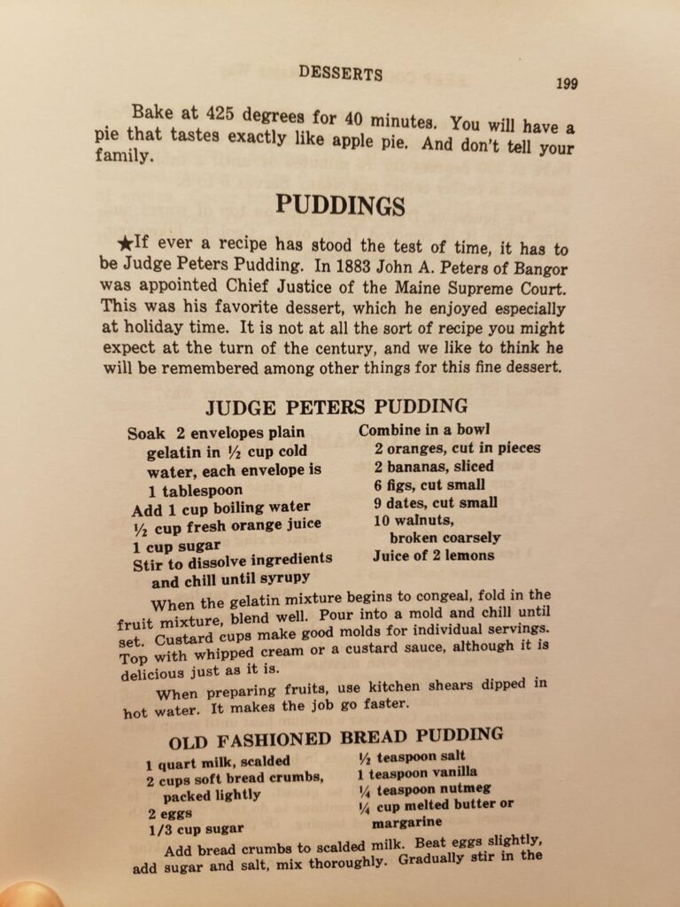 "Keep cooking- The Maine Way", 1973. Mainer / Downeaster cooking. - Desserts: Pudding & more