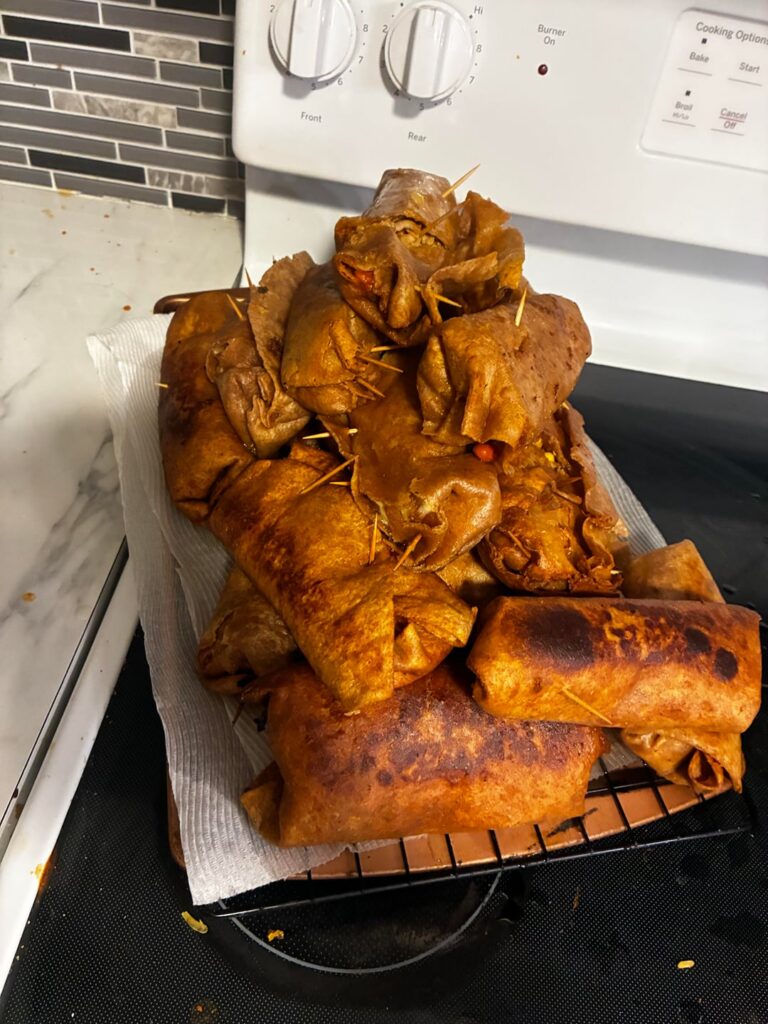 I finally unpacked my kitchen after moving three months ago. My first real meal here and I attempted to make Chimichangas.