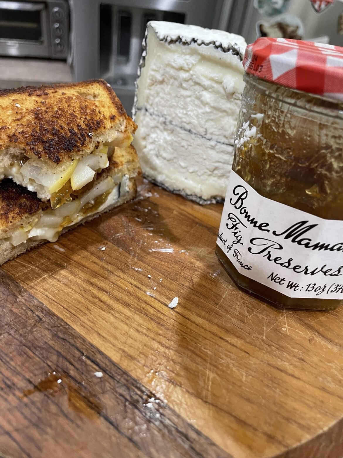 Humboldt Fog, pear and fig jam grilled cheese