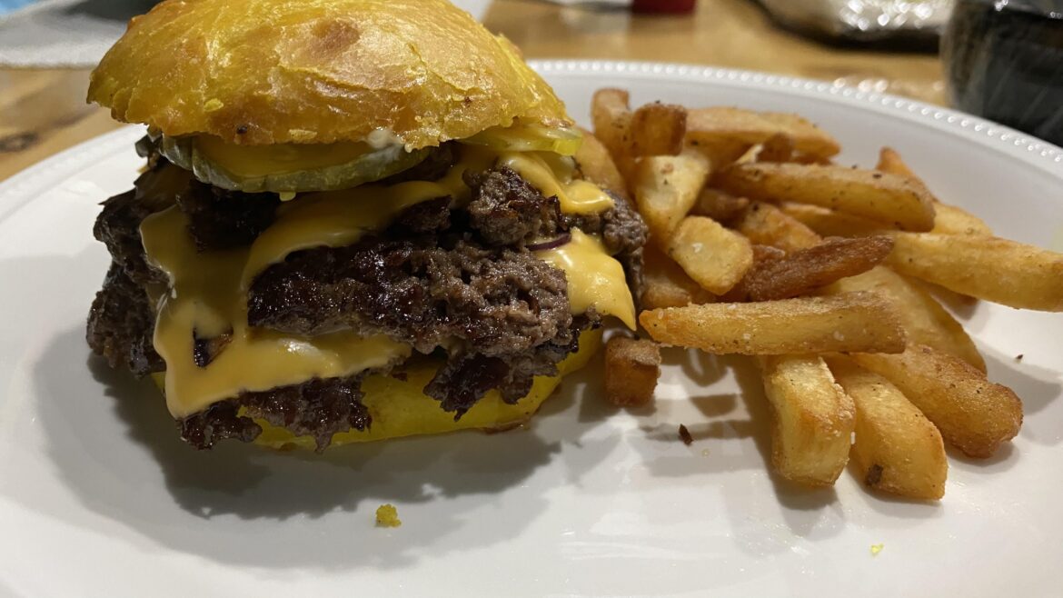 Home made burger with fries