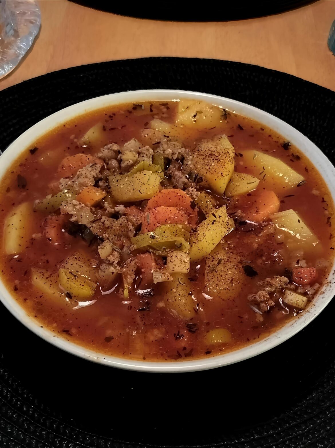 Minced meat soup. Read more below.