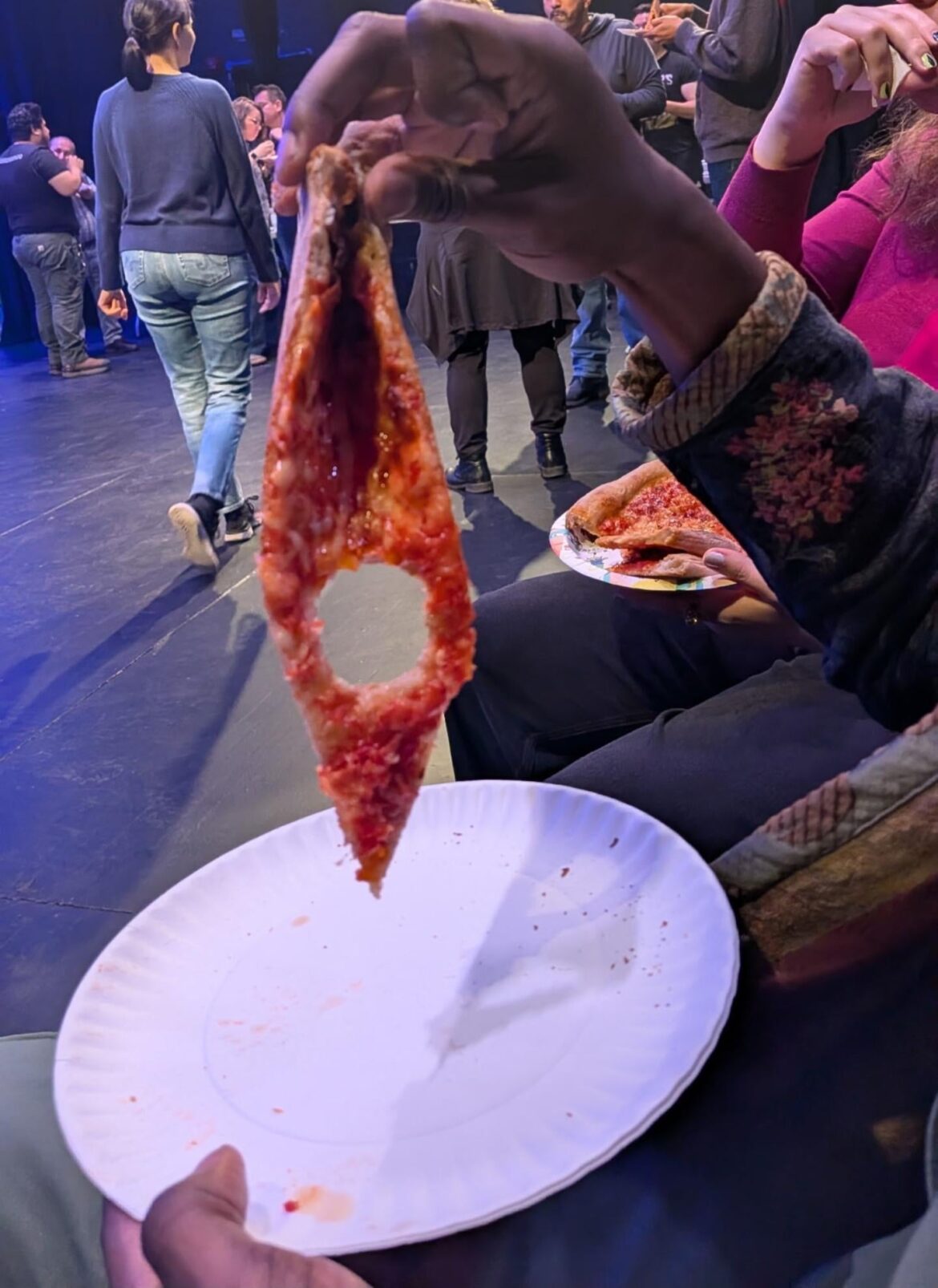 Couldn't focus on the rest of a meeting because I bit an almost perfect circle into this pizza slice.