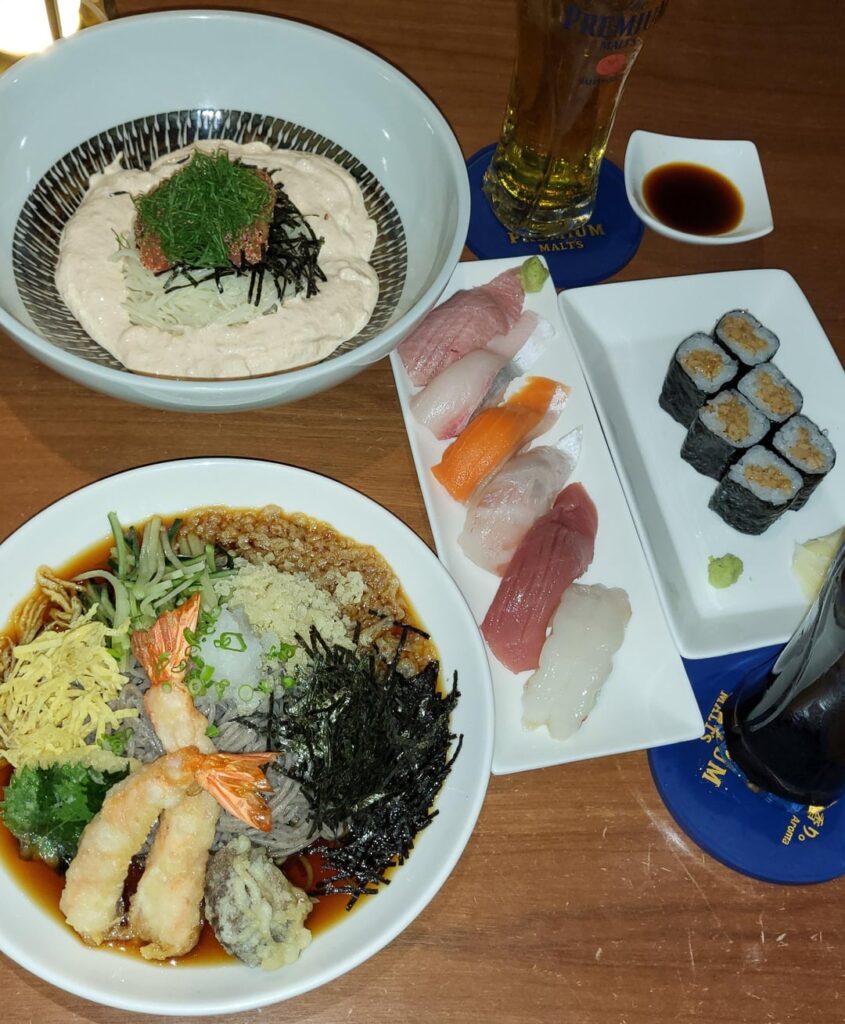 I had Immunity Soba, Mentaiko Ramen, Sakana Nigiri, Natto Roll, Gold Beer and Black Beer