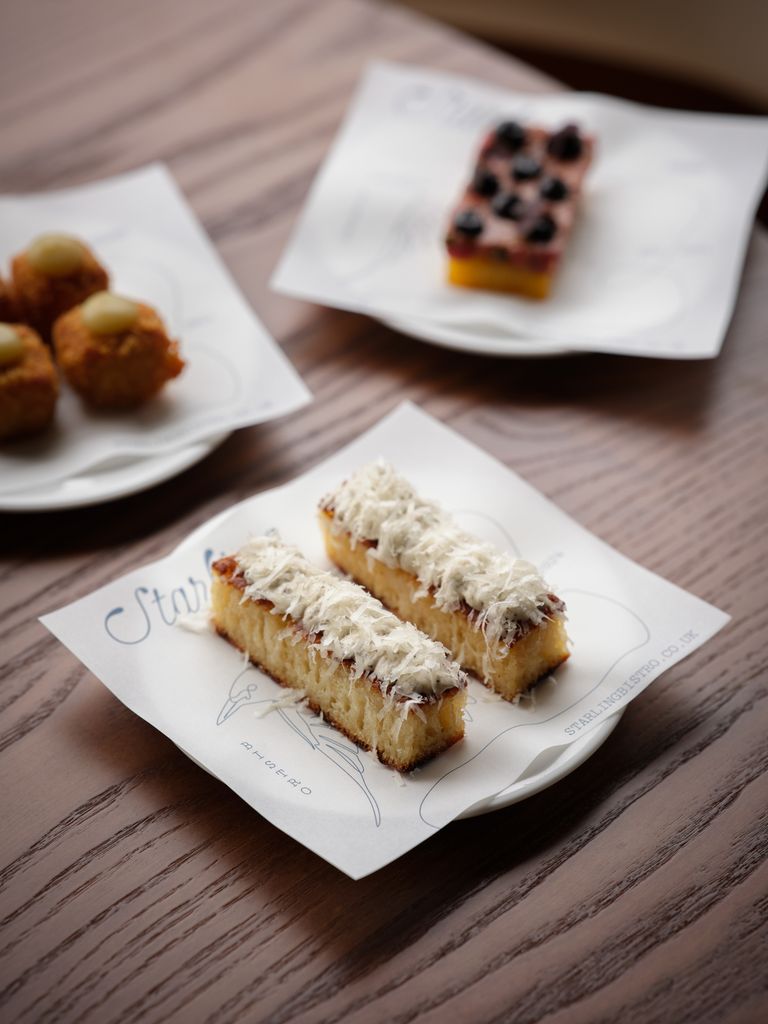 small cake slices on white plate