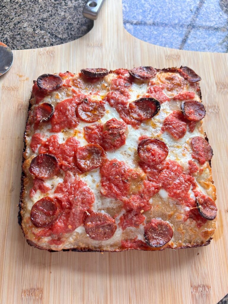 pepperoni Detroit style pie