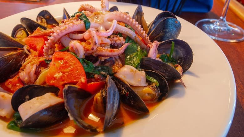 A plate of seafood at Sarducci's in Montpelier