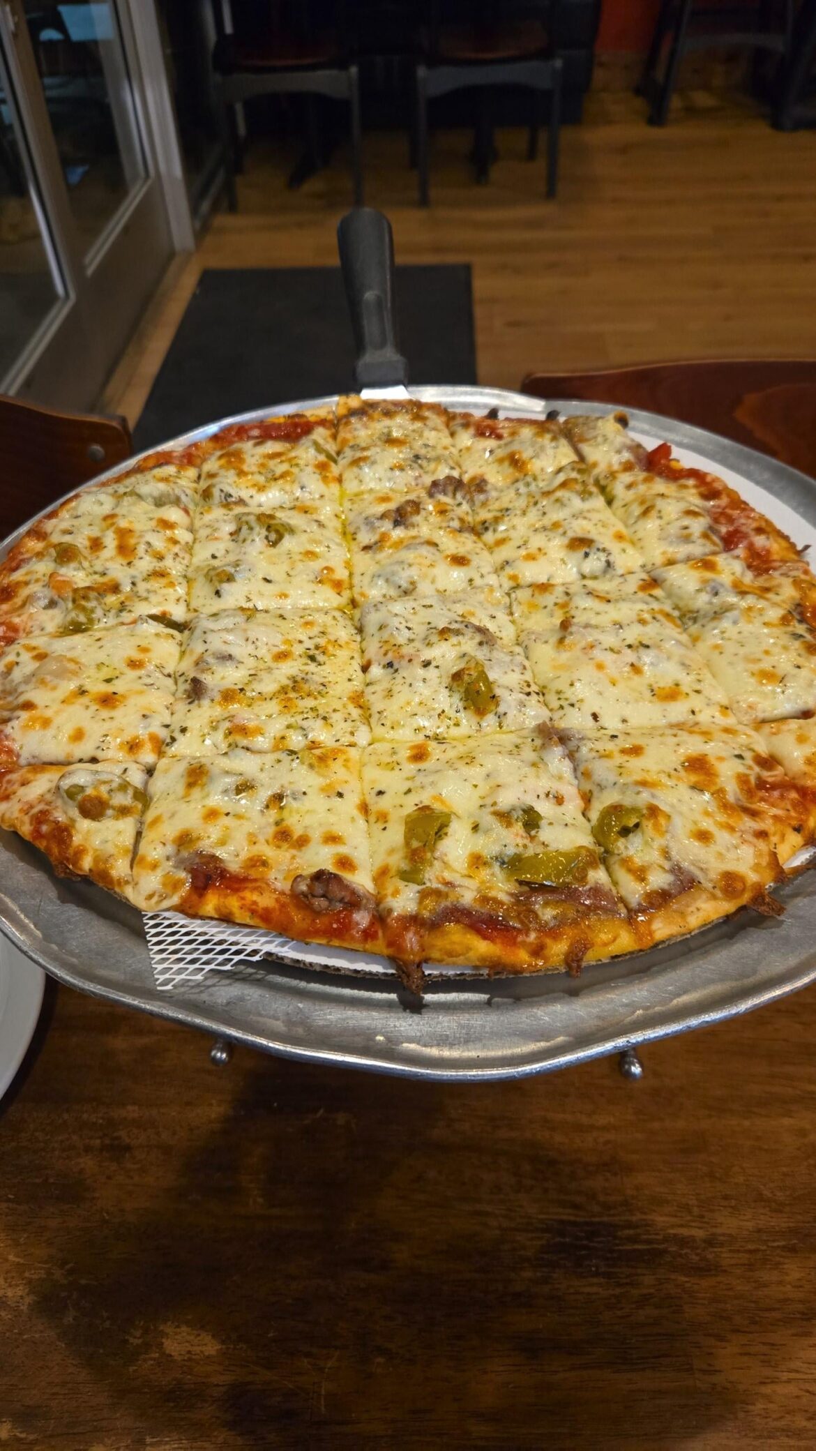 Chicago thin crust Italian beef and hot giardiniera