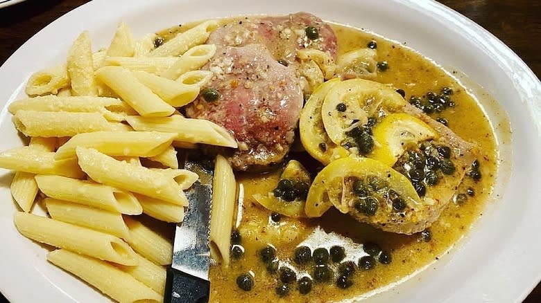 A plate of veal with pasta at Fiori D'Italia in Anchorage