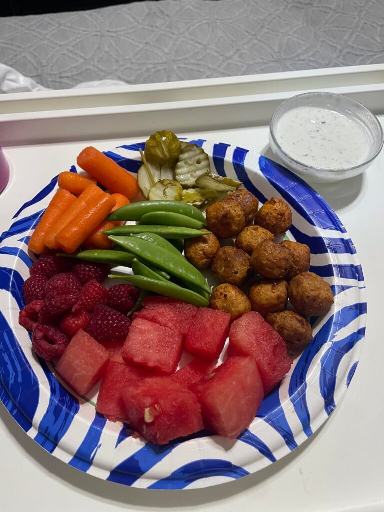 529 cals - Dinner featuring Trader Joe’s Buffalo Chicken Meatballs