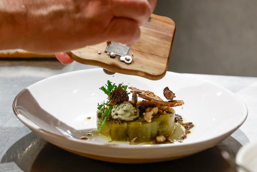 One of chef Bruno Davaillon's new menu additions are sakè-poached leeks served with...