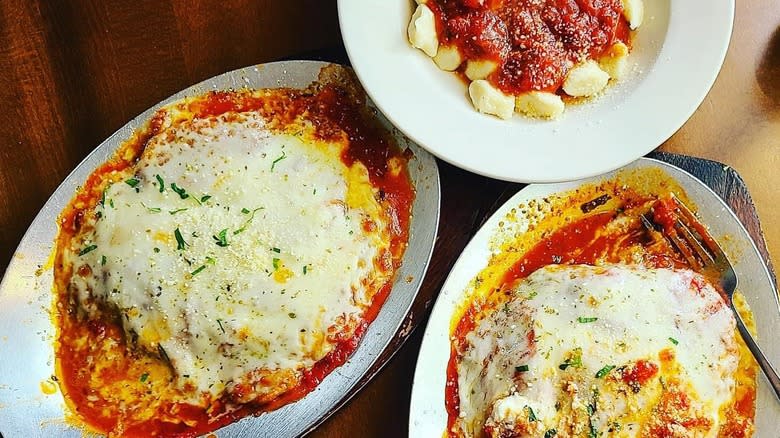 Plates of chicken Parmesan and gnocchi at Scalessas "My Way" Old School Italian in Wilmington