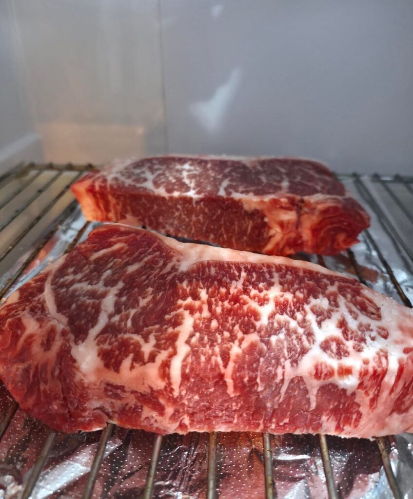 Reverse seared NY strips