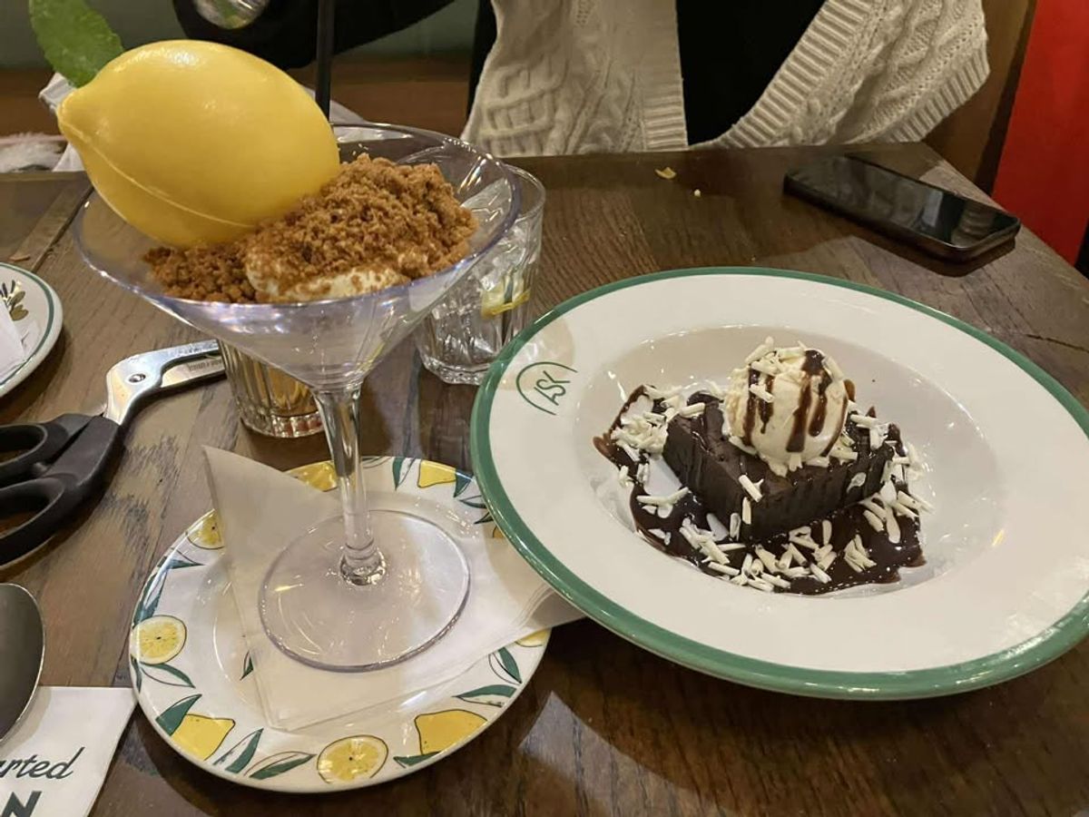 The signature Lemon dessert and warm chocolate brownie. 