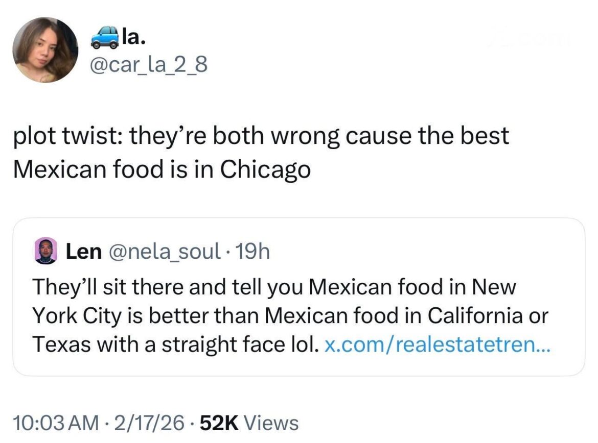 The best Mexican food in the US is in Chicago