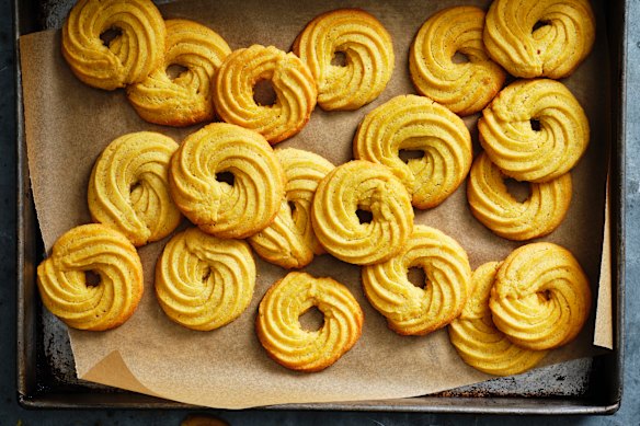 Polenta is great in sweet bakes too, Julia Busuttil Nishimura’s Piemontese polenta biscuits.
