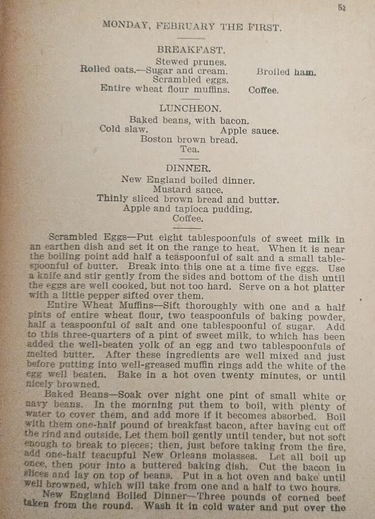 Menu for February 1st 1896