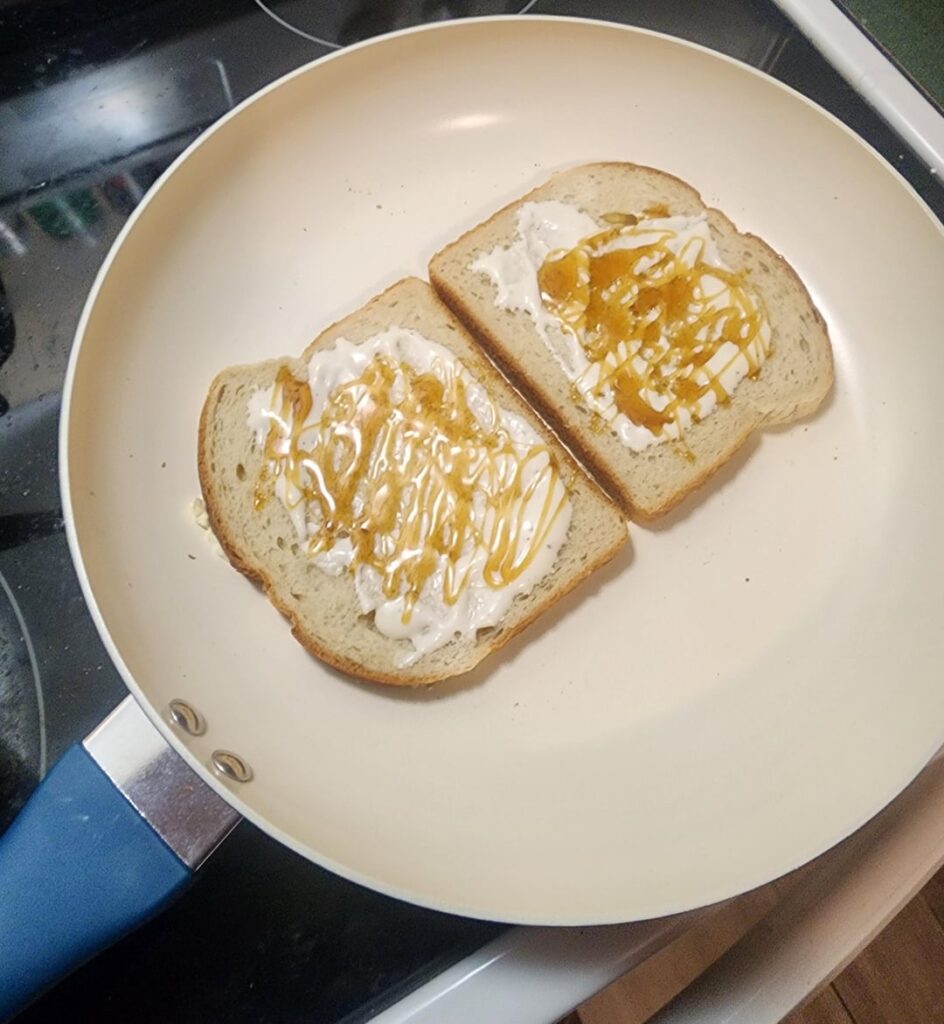 Sourdough, butter, ranch, hot honey, American/Cheddar/Gouda/Colby Jack