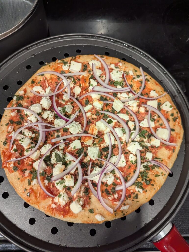 Added fresh onions to my frozen margarita pizza