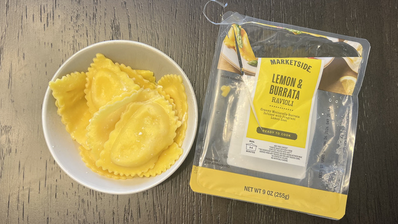 Walmart Marketside lemon and burrata ravioli in a bowl.