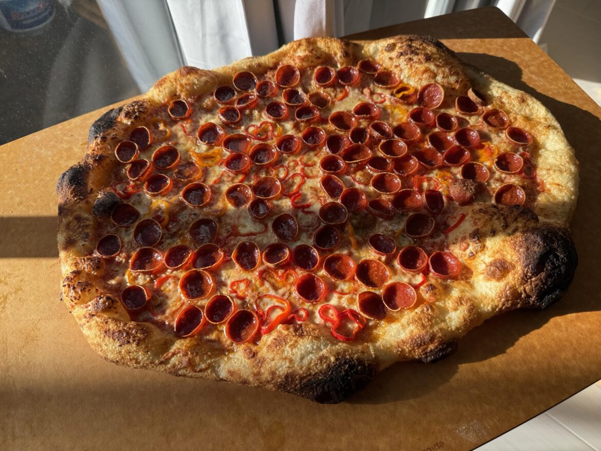 Sourdough Pepperoni + homemade pickled peppers and hot honey!