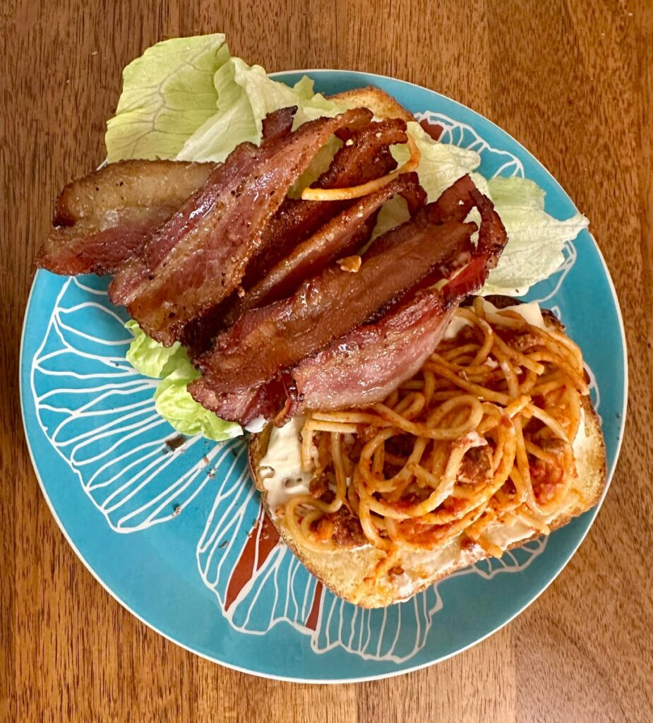 BLS - Bacon, Lettuce, Spaghetti. Ran out of Tomatoes.
