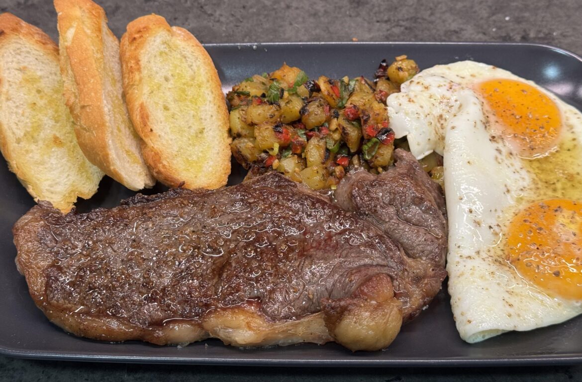 Steak and eggs with breakfast potatoes