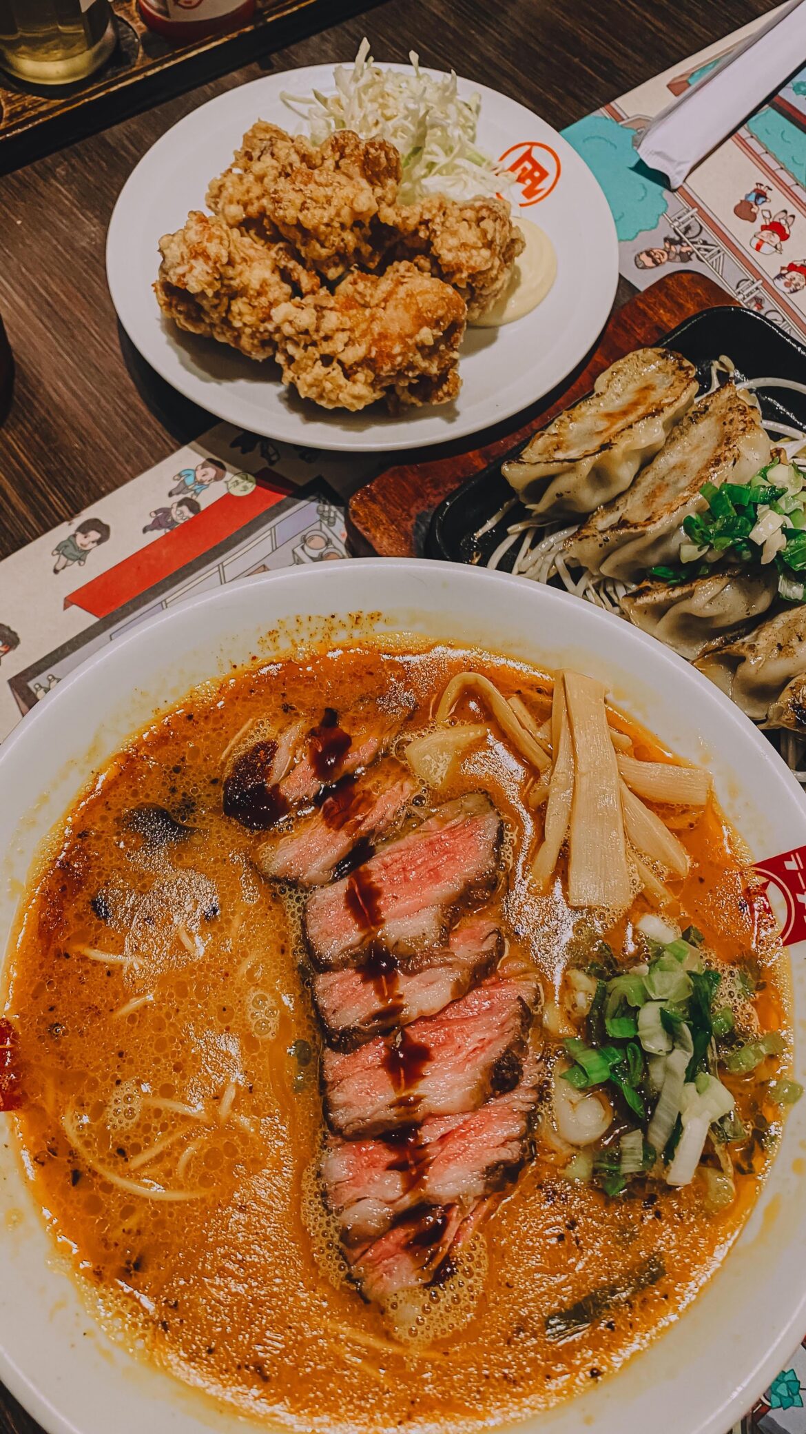 Gyu King Ramen, Karaage Chicken and Gyoza.