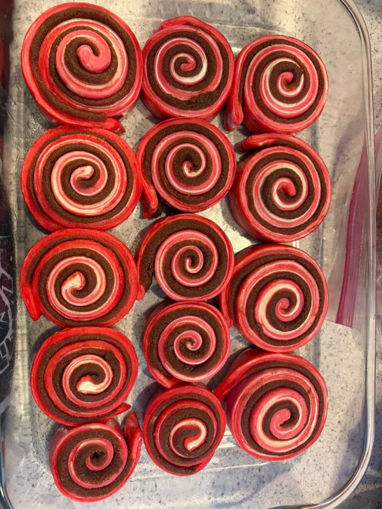 Red velvet chocolate cinnamon rolls