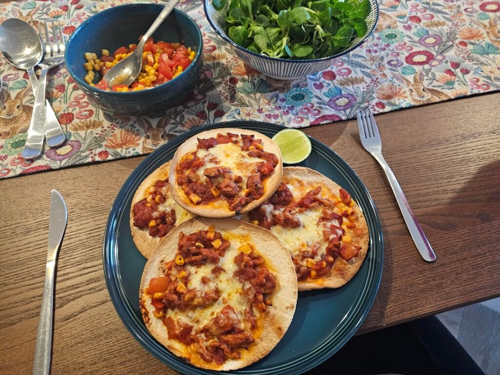 Cheesy tostada's with ground chicken