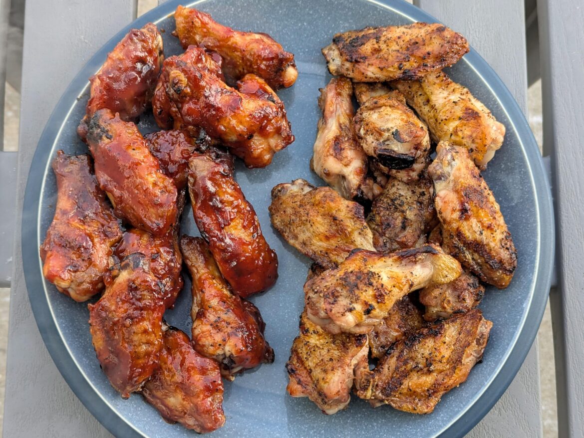 Grilled BBQ and salt & pepper chicken wings [OC]