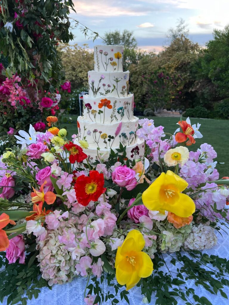 Edible flower wedding cake
