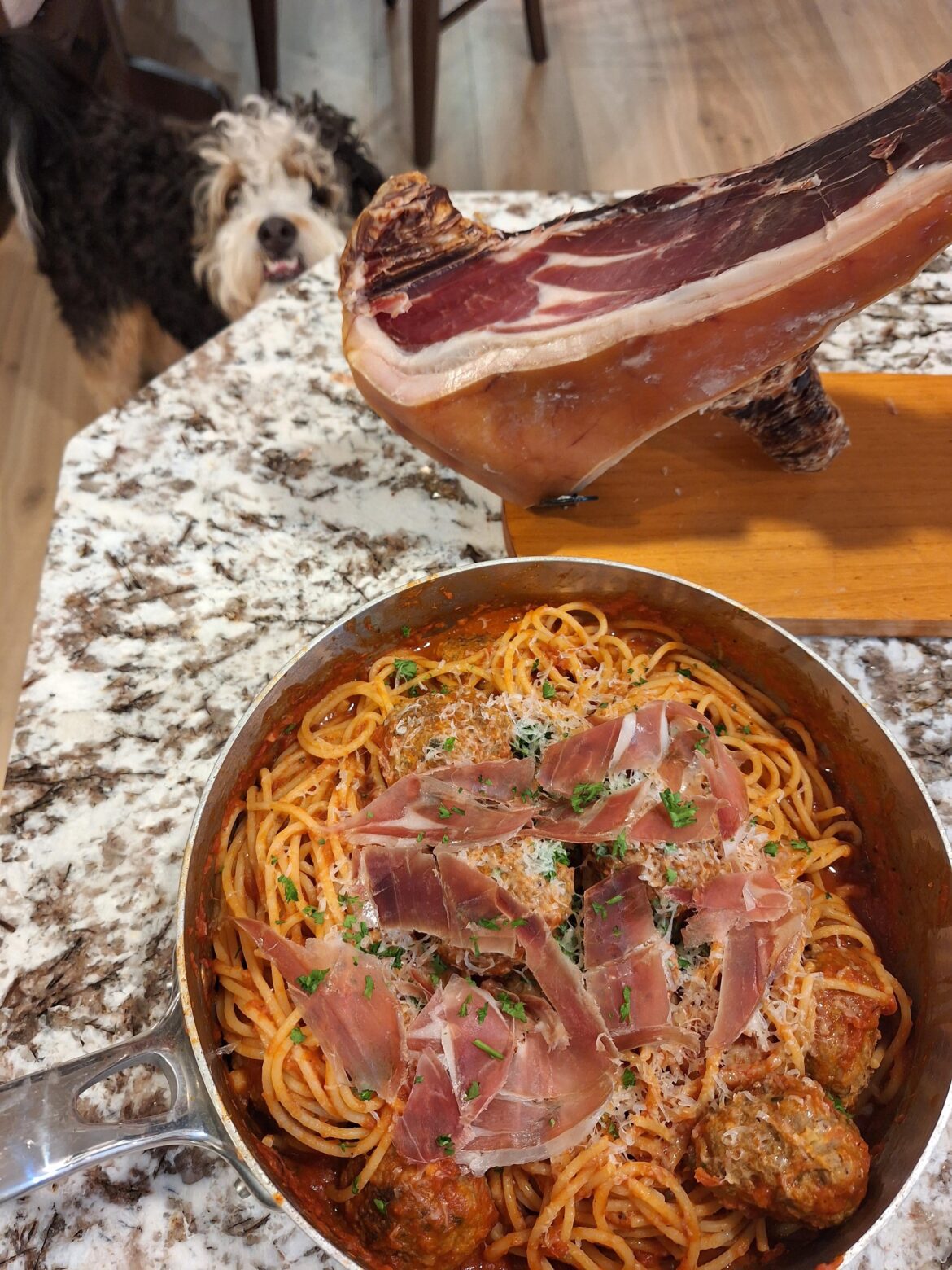 Spaghetti and beefballs with parmesean and freshly shaved jamon [homemade]