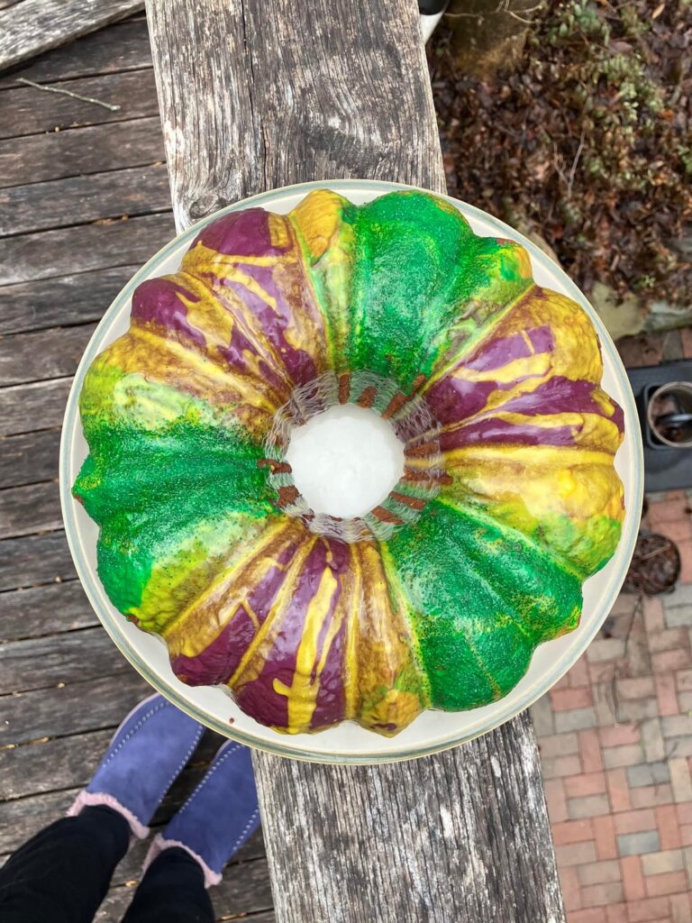 Glaze ran on my Mardi Gras King Cake