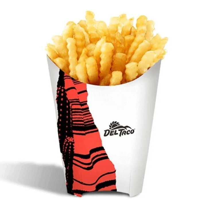 crinklecut fries served in a branded container from del taco